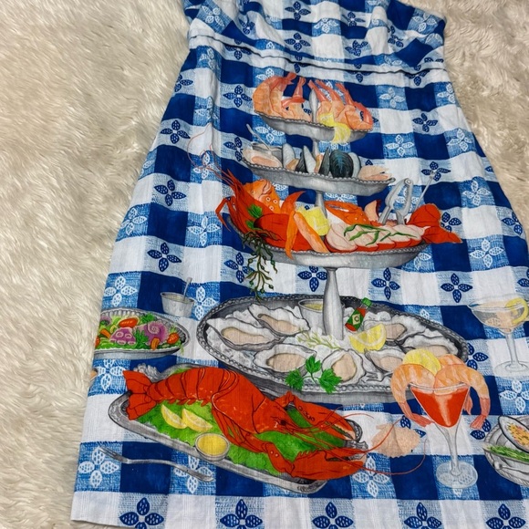 Rachel Antonoff Gwen Seafood Print Dress in Blue Gingham - Size 2 - Picture 3 of 7